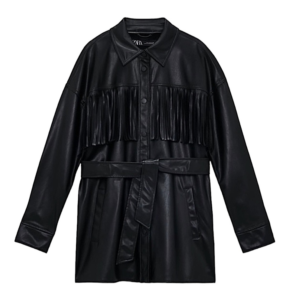 ZARA: NWT Black Faux Leather Fringe Jacket - Size Medium - Picture 2 of 16